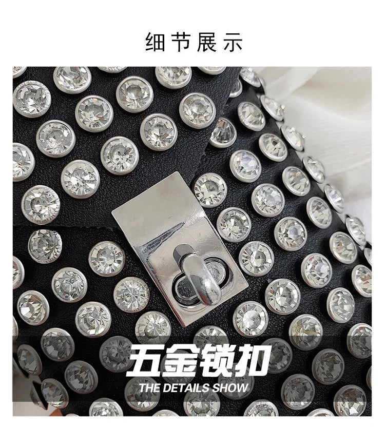 Luxury Full Rhinestone Women Phone Waist Bags Detachable PU Leather Waist Belt Shoe chain Crossbody Shoulder Bag Pack