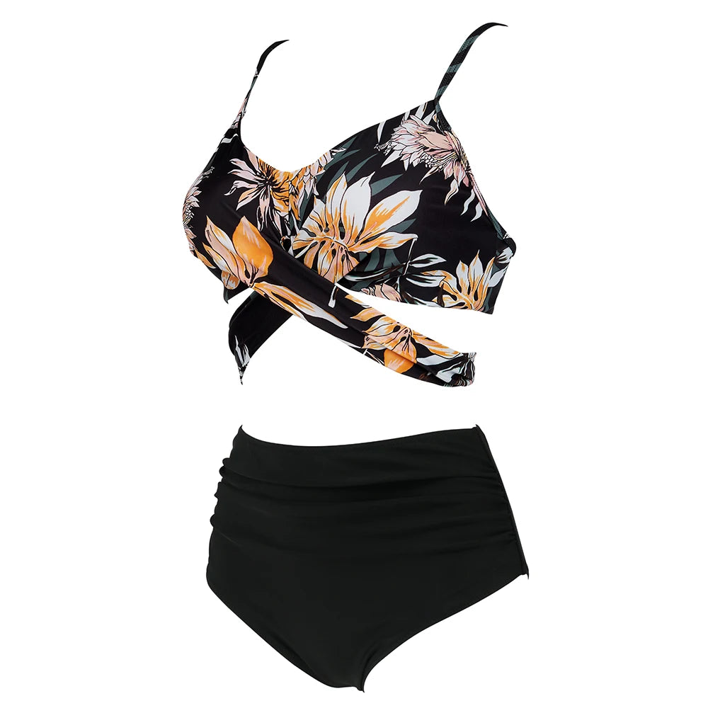 High Waist Sexy Bikini Set 2024 Biquini Swimwear Women Two Pieces Swimsuit Floral Beachwear V-Neck Bathing Suits Female