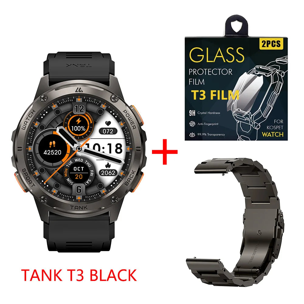 2024 KOSPET TANK T3 Smart Watch For Men 500mAh Battery Smartwatch Women Digital Fitness Watches AMOLED AI Voice AOD Bluetooth