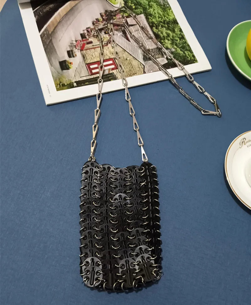 luxury Women Bags Designer Metal Sequins Chain Woven Bag Hollow Evening Bags Clutch Female Travel Holiday Shoulder Bag Handbag