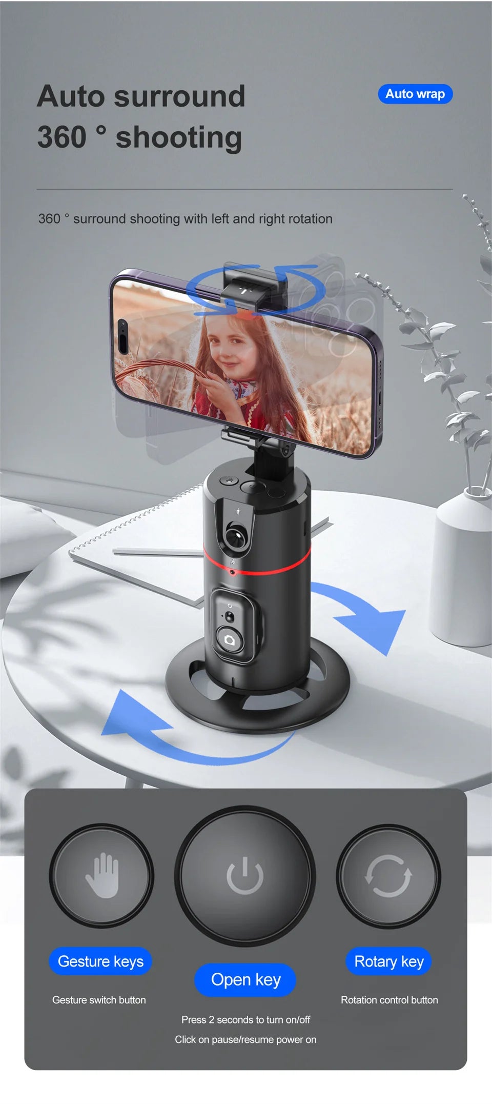 FGCLSY AI Auto Following Gimbal Stabilizer 360 Rotation Phone Stand P02 Desktop Tracking Gimbal with Remote for Live Photography
