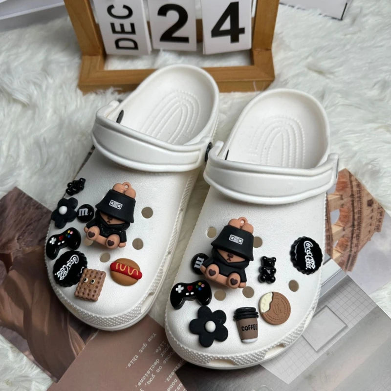 Shoe Charm for Crocs DIY Pins Black Cute Fisherman Bear Decoration Buckle for Croc Charms Set Accessories Kids Boy Girls Gift