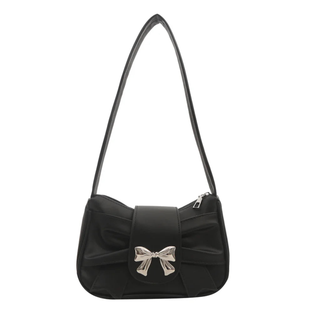 Korean Bow Pleated Shoulder Bag For Women 2024 Spring Summer New Armpit Bag Handbag