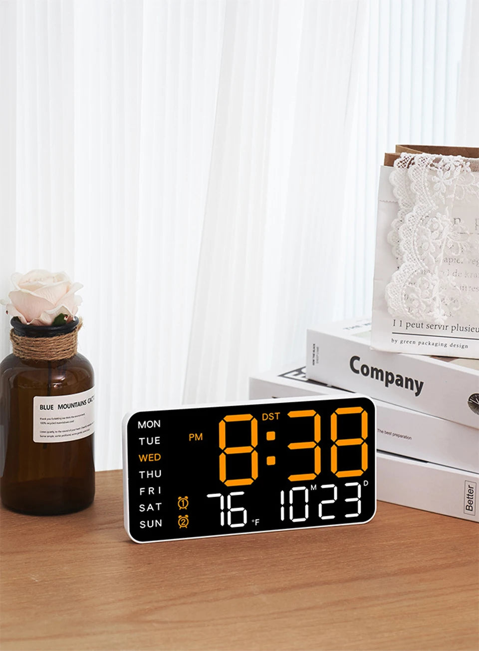 Voice Control Alarm Clock USB Powered LED Digital Clocks Temp Date Week Display 12/24H DST Brightness Adjustment 2-Alarms Clocks