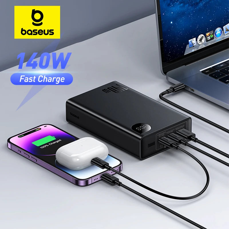 Baseus 140W Power Bank 24000mAh Fast Charging Portable Battery Charger 3 Output Ports for iPhone 16 Pro Max Notebook Tablet