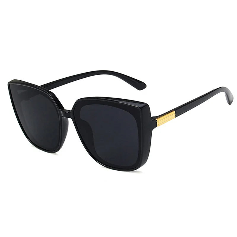 Exquisite Designer Cat Eye Sunglasses Woman Vintage Black Mirror Sun Glasses For Fashion Big Frame Cool Female Oculos De Sol
