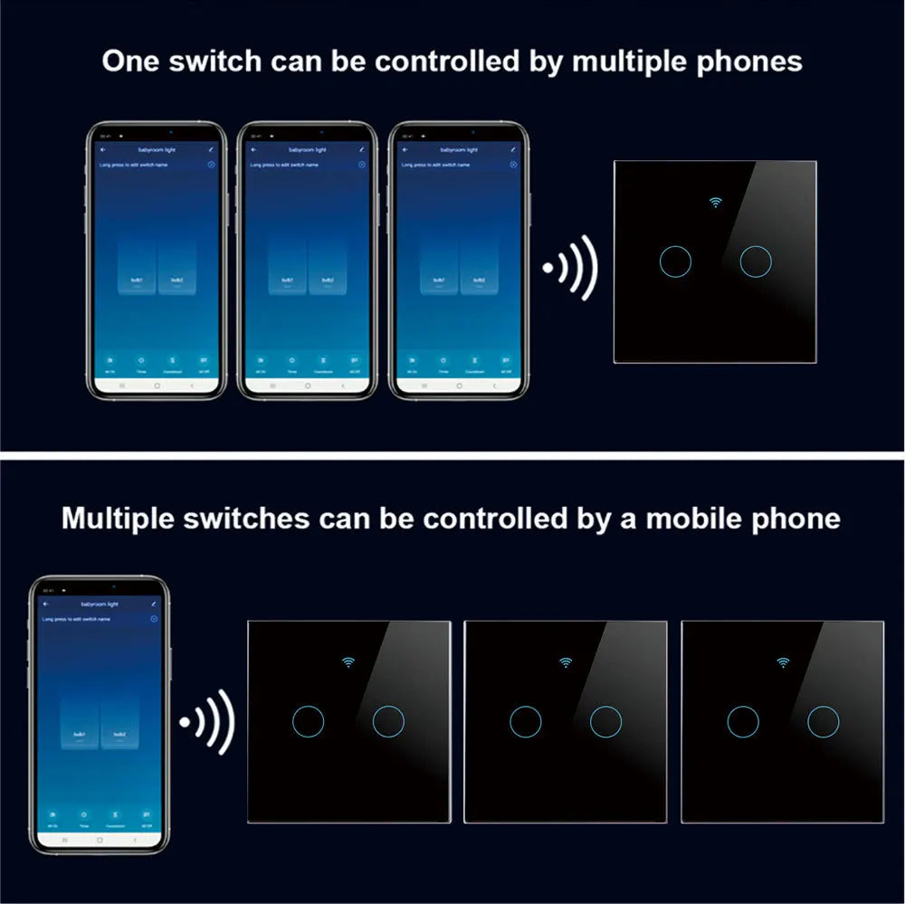Wifi Smart Light Switch EU 86 Glass Screen Touch Panel Voice Control Wireless Wall Switches with Alexa Google Home 1/2/3/4 Gang
