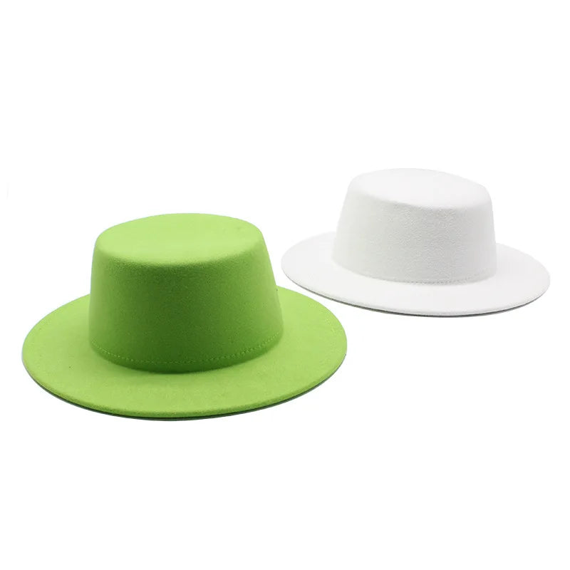 Autumn Winter Kids Felted Fedoras Hats for Boys Girls Solid Imitation Woolen Flat top Jazz Caps Childs Formal Dress Hats