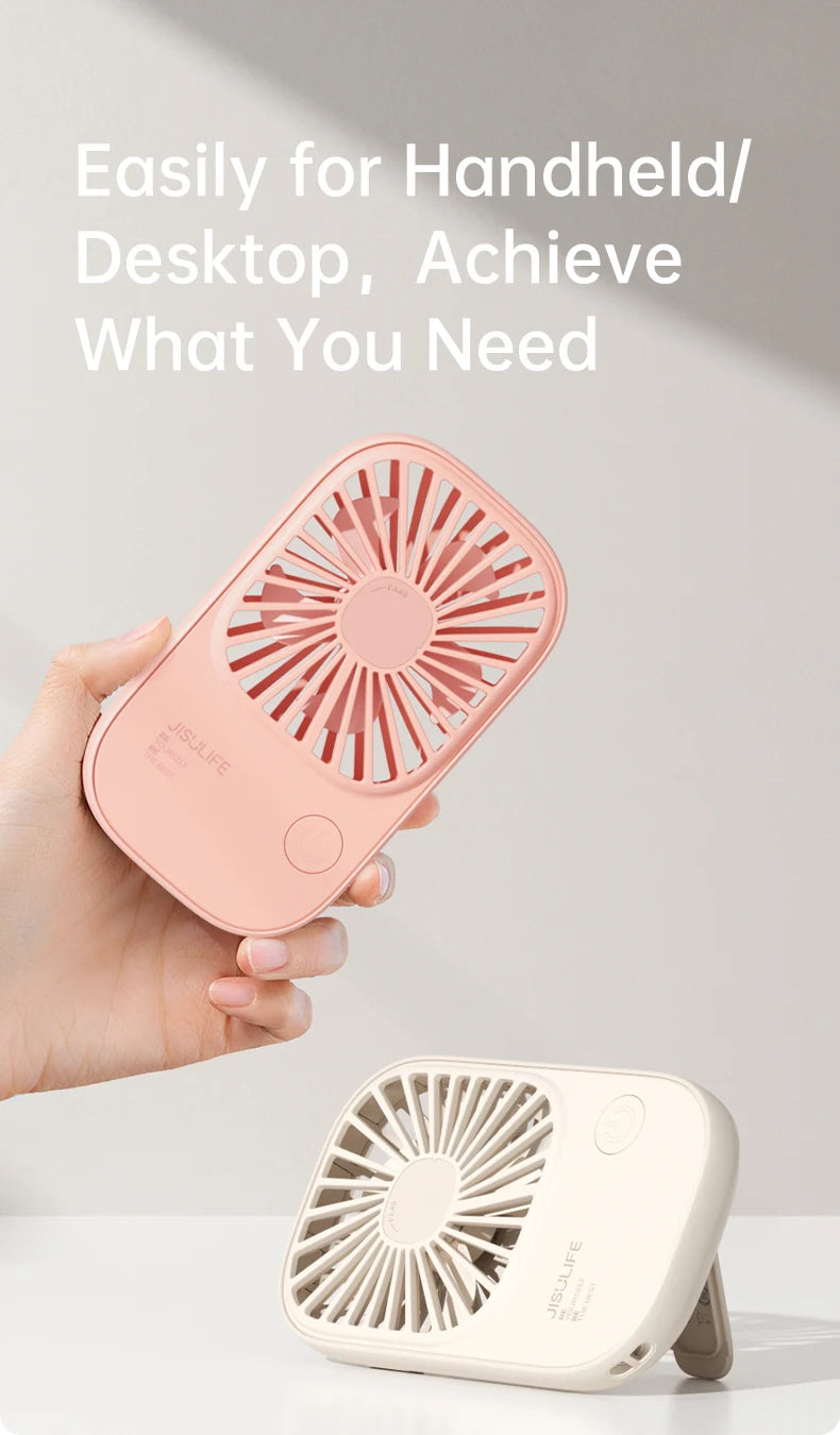 JISULIFE Mini Handheld Fan, Small Fans Portable with Bracket, USB Rechargeable Desk Fan ,Makeup Eyelash Fan ,Send Lanyard
