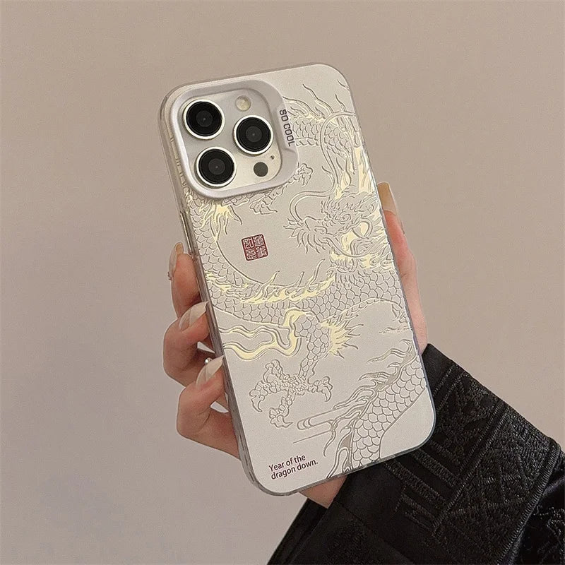 New Luxury Laser Eastern myths legends Chinese dragon Phone Case For iPhone 11 12 13 14 Pro Max 15 Plus 3D Totem Anti-drop Cover