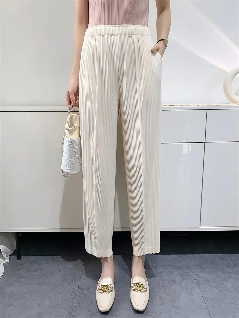 YUDX Miyake Pleated Pants Women's Thickened Fabric Loose Slim Comfortable Casual Pleated Pants 2024 Early Spring New