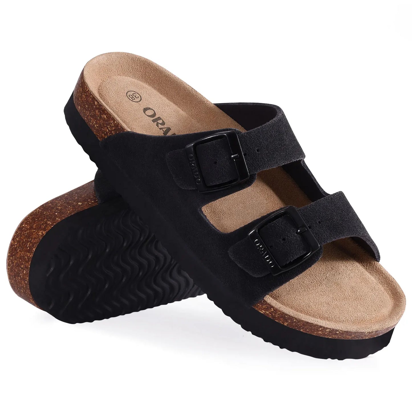 Kidmi Women Cork Suede Mules Slippers Outdoor Antiskid Beach Slippers Classic Cork Footbed Women Sandals With Adjustable Buckle