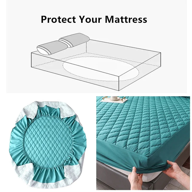 100% Waterproof Thicken Mattress Protector Cover Non-slip Fitted Bed Sheet Pad Bed Cover Single Double Bed Queen King Size 1Pc