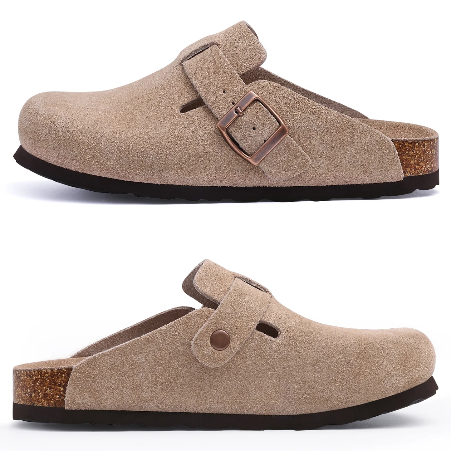 Kidmi Women Cork Suede Mules Slippers Outdoor Antiskid Beach Slippers Classic Cork Footbed Women Sandals With Adjustable Buckle