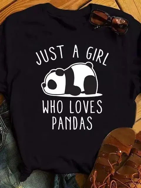 Maycaur Summer Women T Shirt Loose Tops Cute Panda Heart Print Short Sleeve Female Loose Casual T-shirt Ladies Top Teeadad
