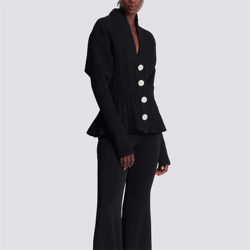 New autumn and winter women's V-neck heavy crystal button waist knitted cardigan y2k Korean version slimming hollow high-end top
