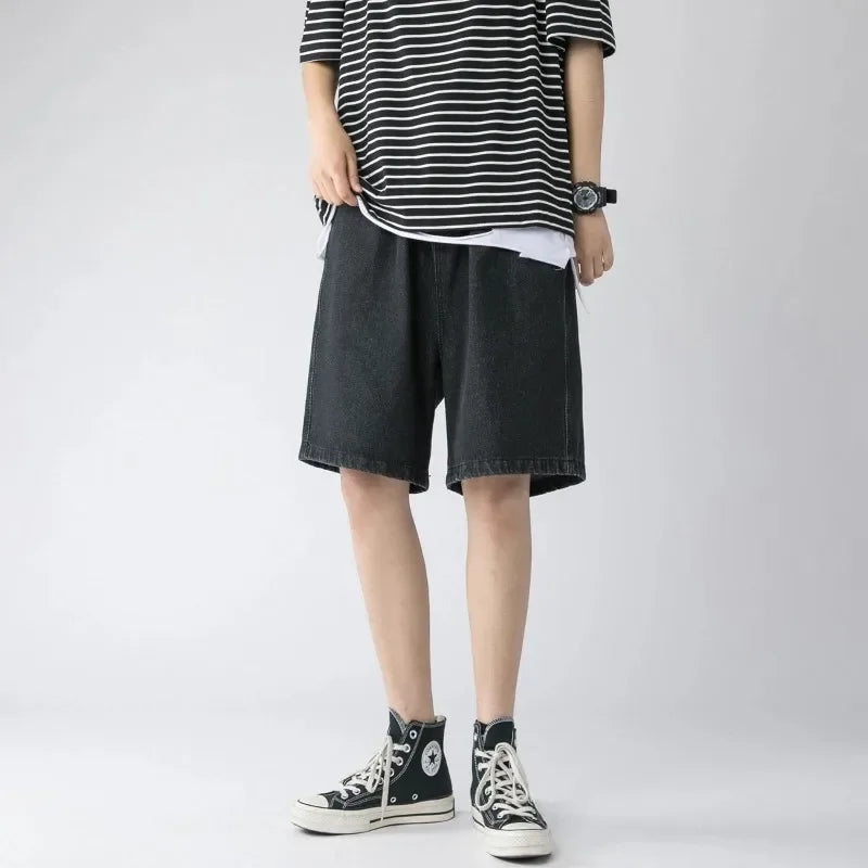 Wide Baggy Denim Shorts Men Summer Thin Solid Color Casual Loose Knee-length Pants Male Jeans Shorts Streetwear