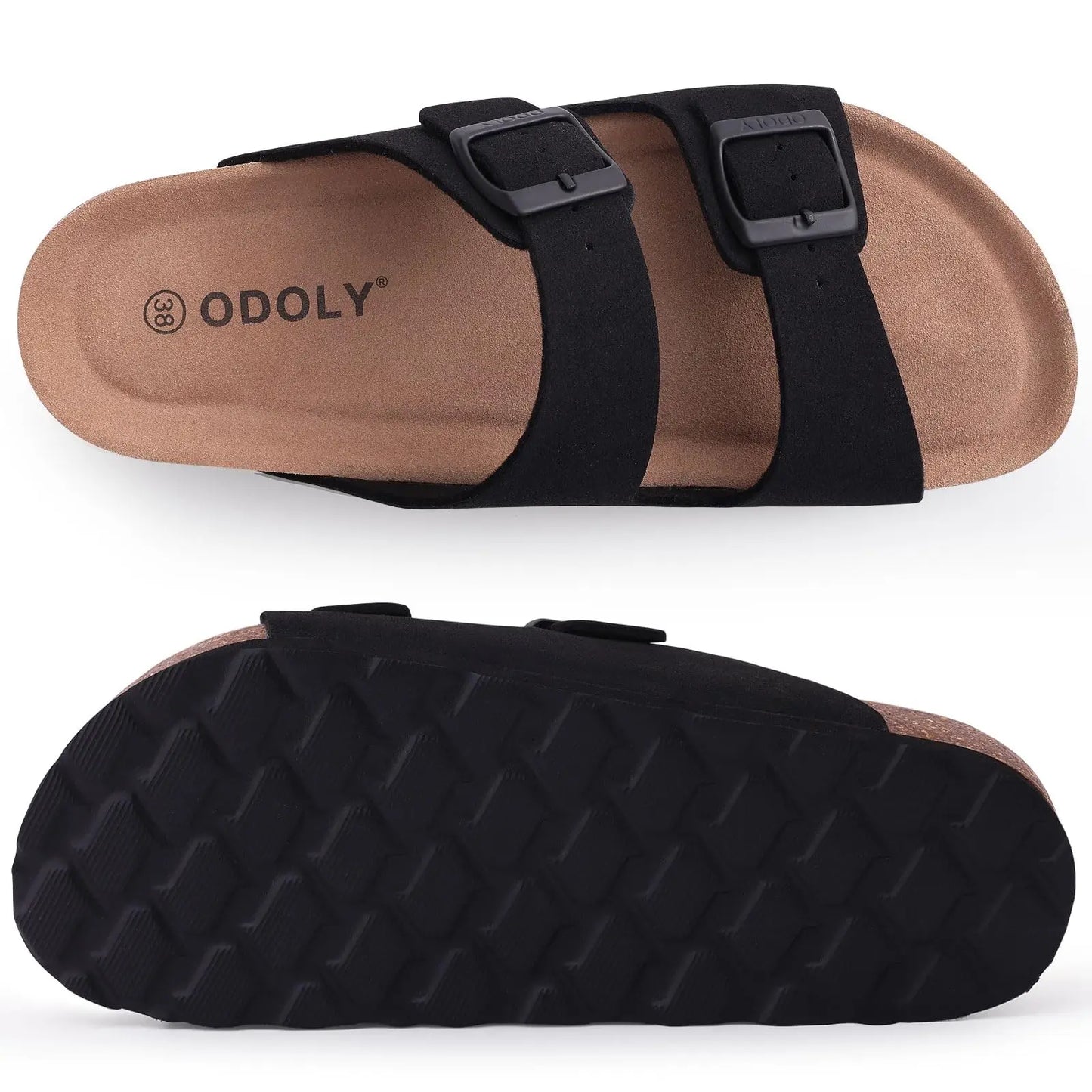 Kidmi Women Cork Suede Mules Slippers Outdoor Antiskid Beach Slippers Classic Cork Footbed Women Sandals With Adjustable Buckle