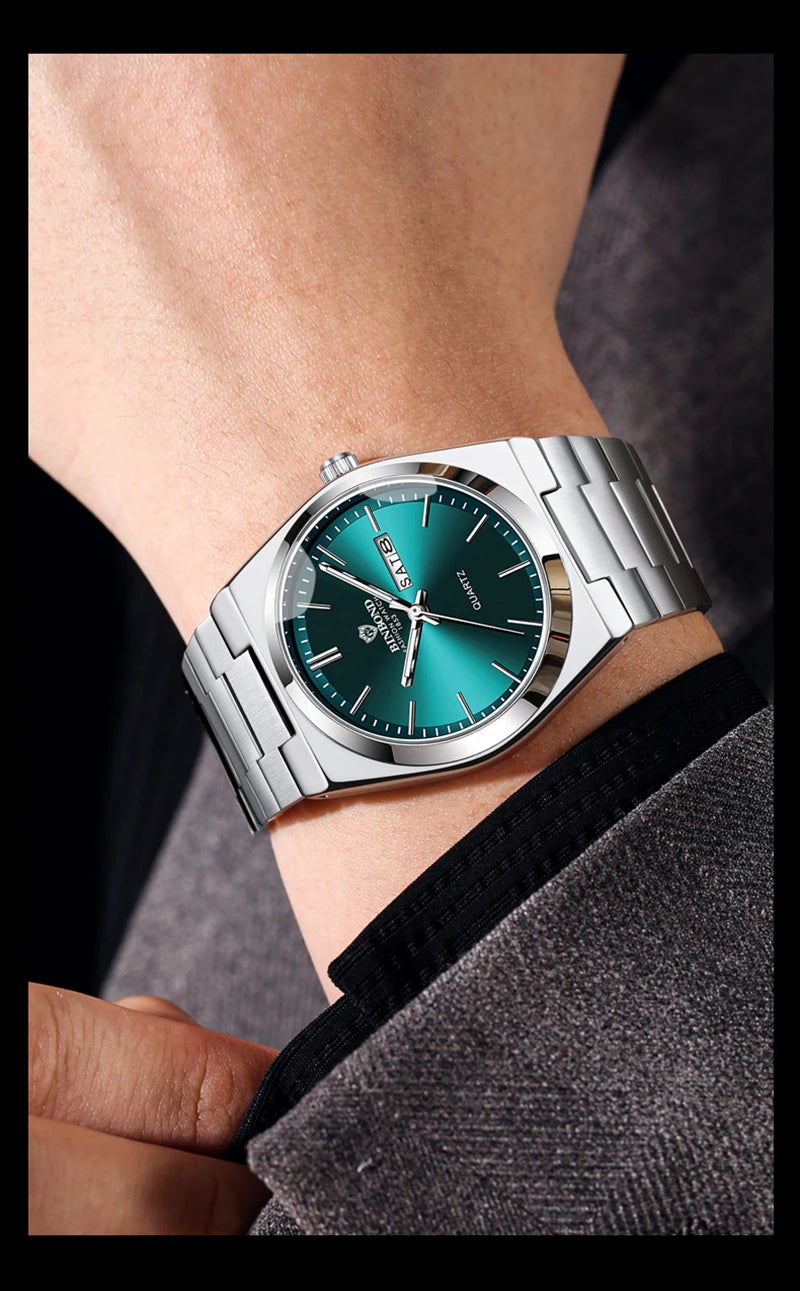 Men Watch Light Luxury Brand Stainless Steel Double Calendar Waterproof Male Business Leisure Fashion Quartz Clock Watches W004