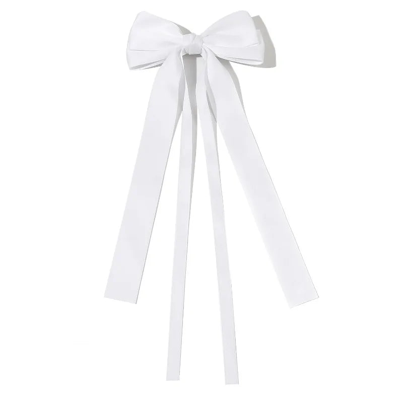 Korean Solid Color Ribbon Double Bowknot Hair Clips for Women Girls Trendy Big Bow Long Tassel Silver Barrettes Pin Accessories