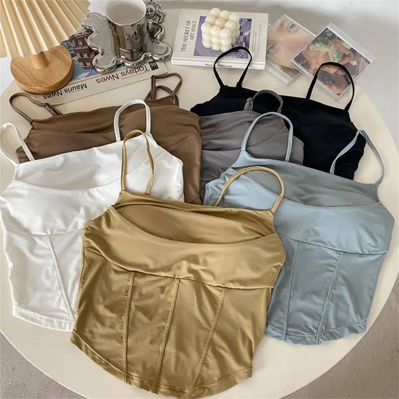 Ice Wrapped Chest Tank Top Sexy Backless Skinny Crop Tops 2023 Summer Elegant Lace Up Party Streetwear Women Camis