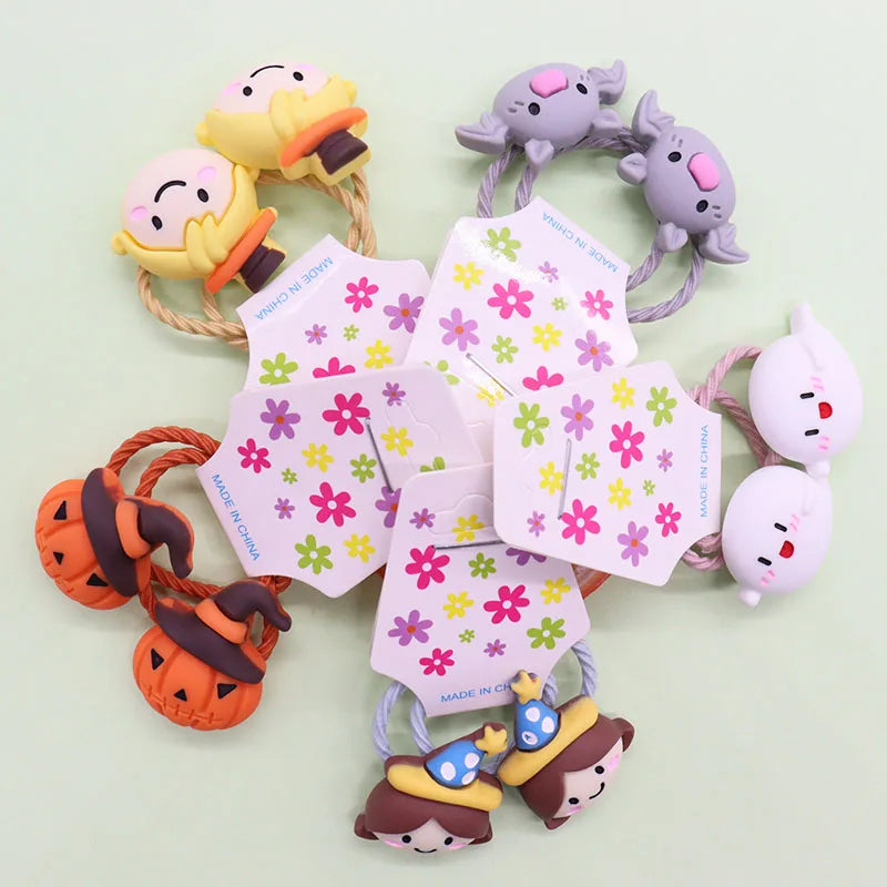 2Pcs Halloween Hair Accessories Pumpkin Bat Children's Rubber Band Elastic Hair Band Girls' Headwear Accessories Decorations