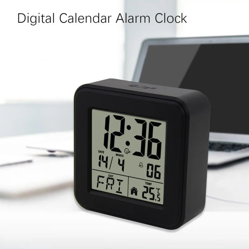 Portable Mini Digital Alarm Clock Temperature Date Week Touch Backlight Snooze Table Clock 12/24H Battery Powered LCD Clock