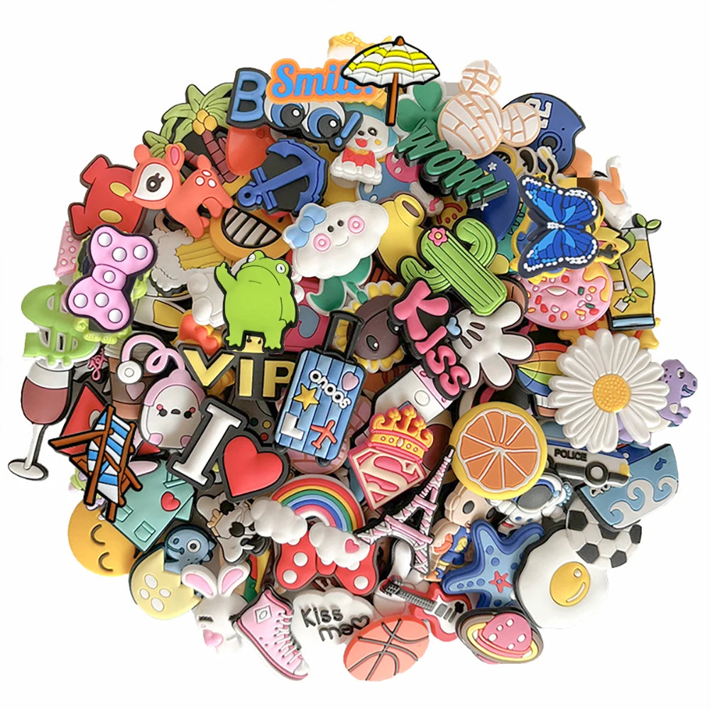 20-100PCS Wholesale Random Cartoon animation Shoe Charms Animal Garden Shoes Decrations Accessories Buckle For Kids X-mas Gifts