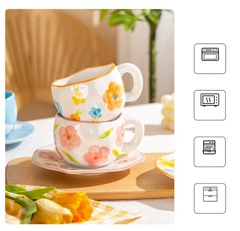 300ML Creative Hand Pinched Irregular Flower Ceramic mug Handmade Coffee Cup Breakfast Milk Afternoon tea cups Korean Style Mugs