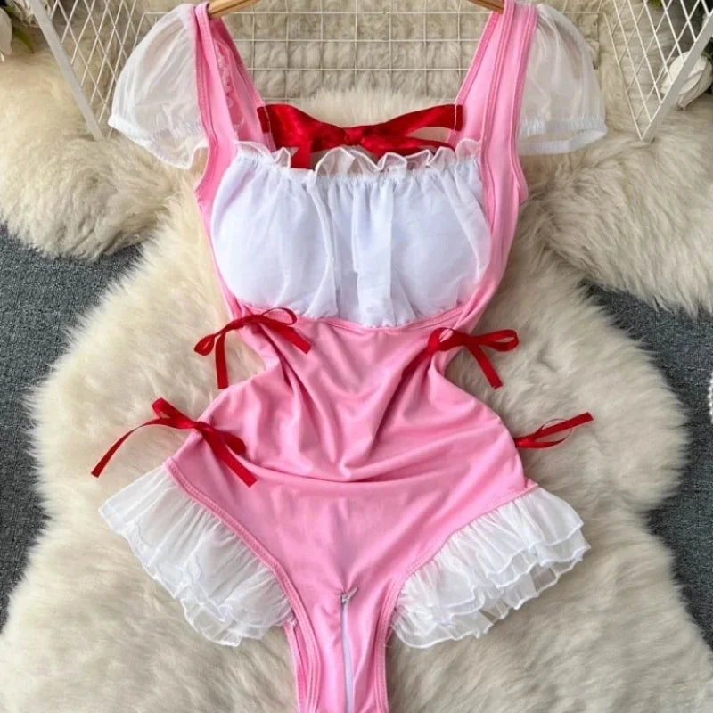 Girls Sexy Cute Japanese JK Uniform Mini Checkered Strap Skirt Off Shoulder High Waist Elastic Cosplay Dress Hot Sweet Pajama