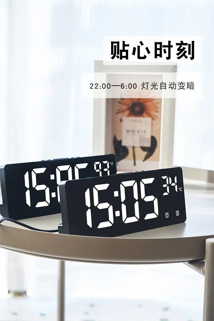 Voice Control Digital Alarm Clock Temperature Dual Alarm Snooze Desktop Table Clock Night Mode 12/24H LED Clock Watch Desk