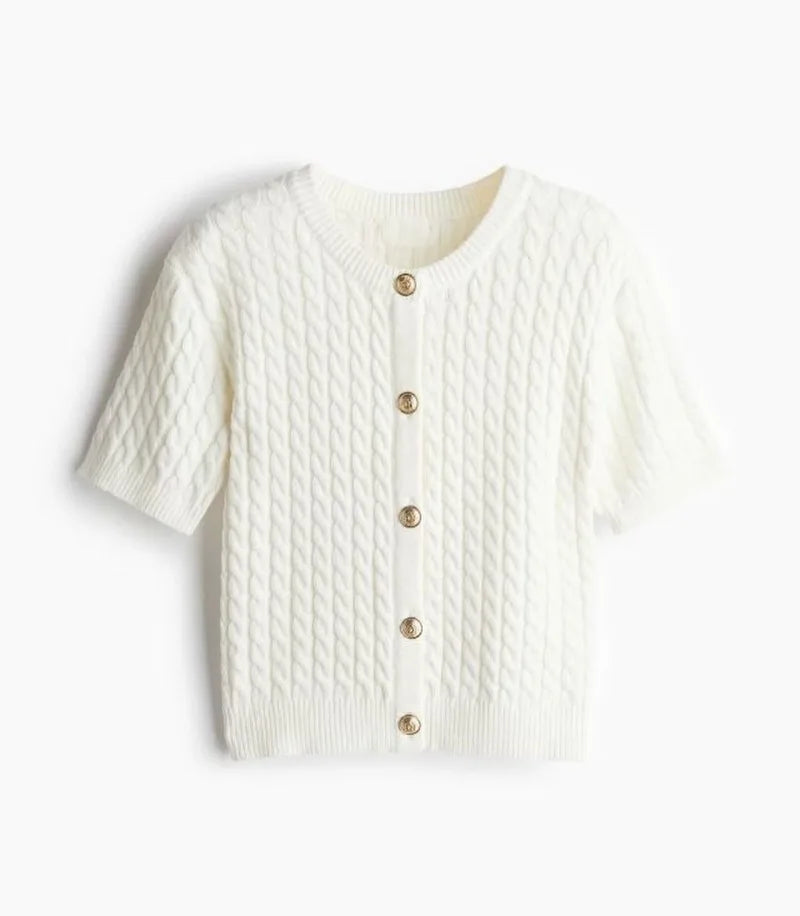 Trendix Women Winter Knit Cardigan Winter Street Fashion Patchwork Ribbed Short Sleeve Sweater Autumn Commute Knitwear Crop Top