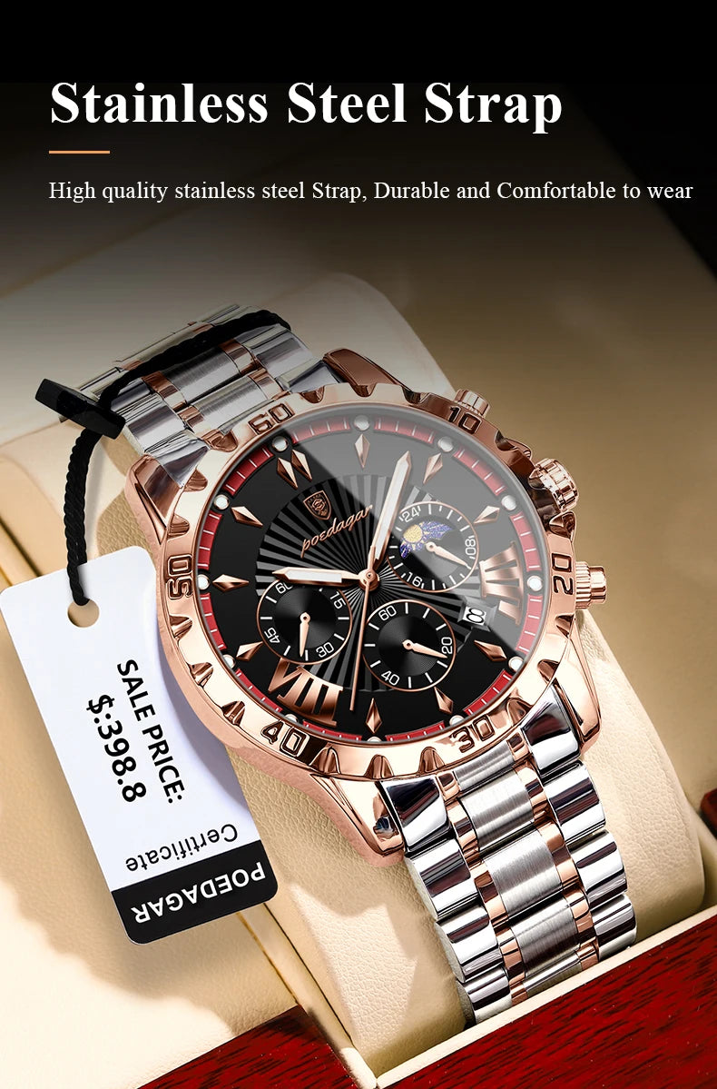 POEDAGAR Luxury High Quality Watch for Man Waterproof Luminous Chronograph Date Men Watch Stainless Steel Quartz Men's Watches