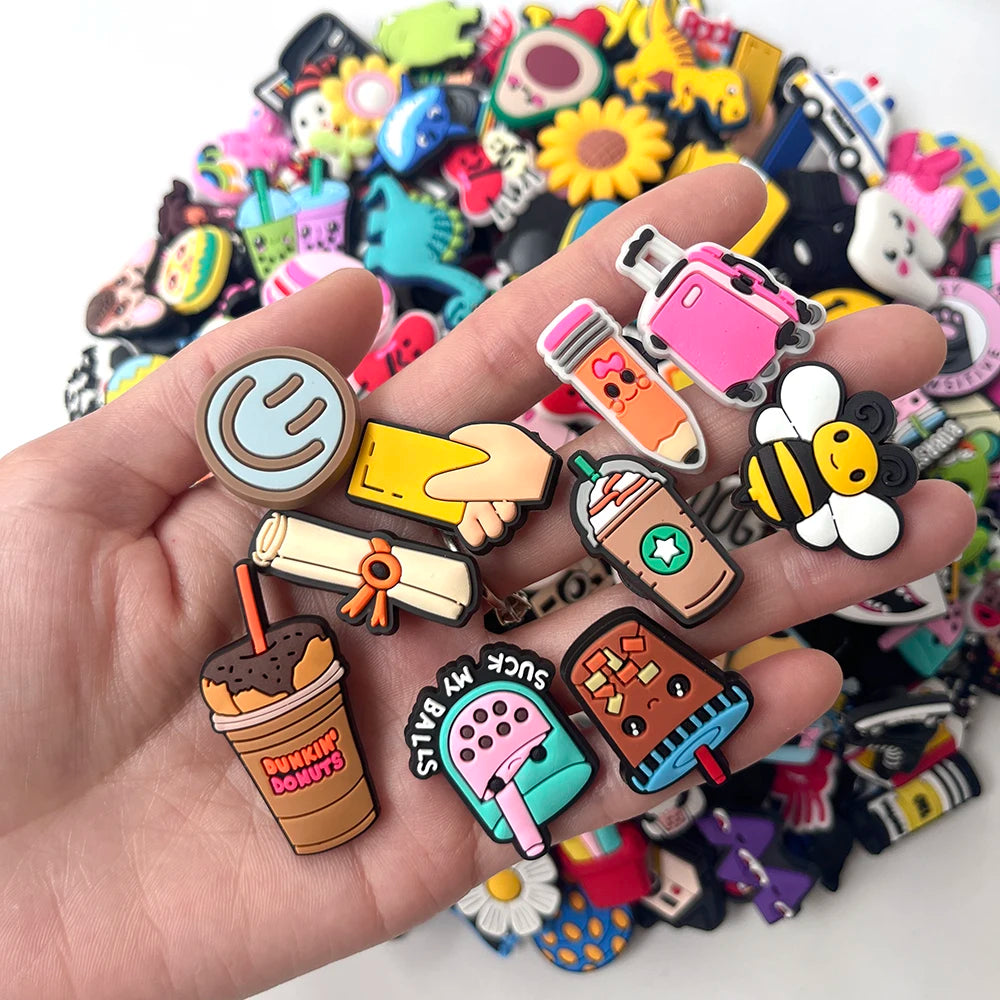 20-100PCS Wholesale Random Cartoon animation Shoe Charms Animal Garden Shoes Decrations Accessories Buckle For Kids X-mas Gifts