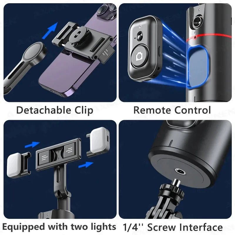FGCLSY AI Auto Following Gimbal Stabilizer 360 Rotation Phone Stand P02 Desktop Tracking Gimbal with Remote for Live Photography