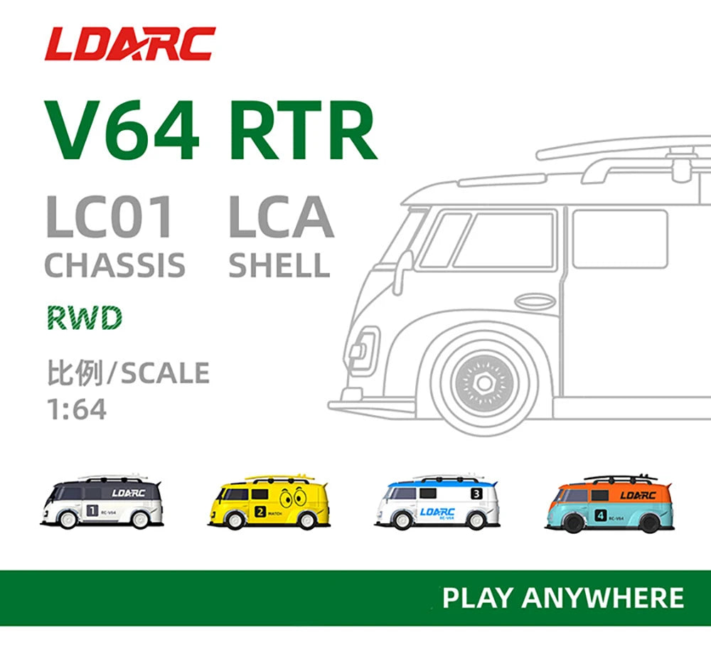 LDARC V64 1/64 MINI RC Simulated Electric Remote Control Model Car Tabletop Bus Vehicle RTR 2.4GHz Adults Children's Toys