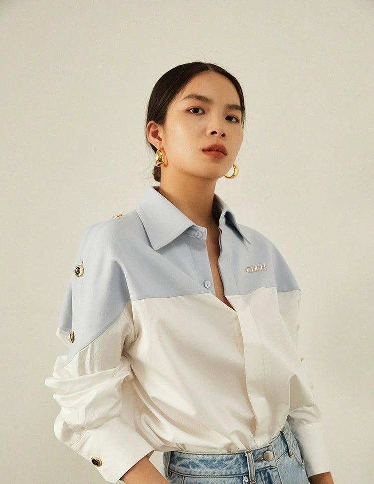 CHCH Women's Shirt 2025 New High Quality Splicing Color Contrasting Long Sleeve Business Shirt Commuter Women's Wear