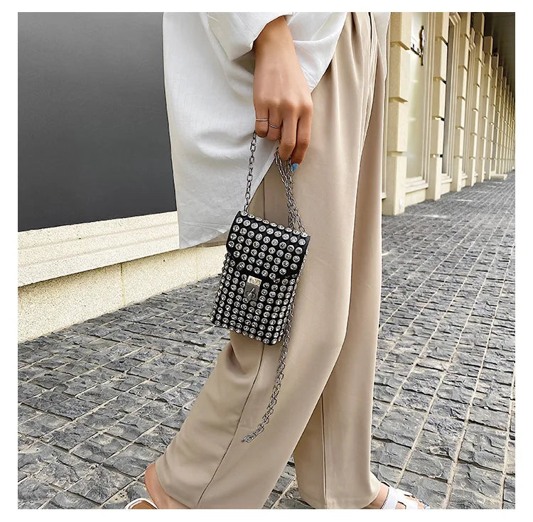 Luxury Full Rhinestone Women Phone Waist Bags Detachable PU Leather Waist Belt Shoe chain Crossbody Shoulder Bag Pack