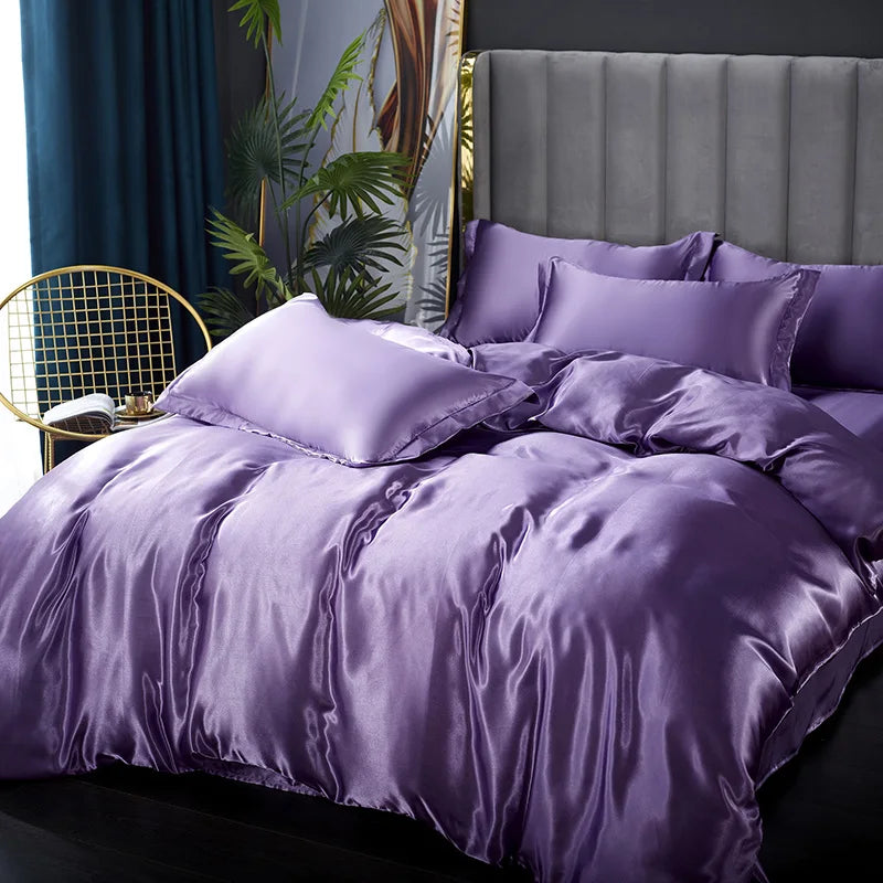 Silk Bedding Set with Duvet Cover Pink Bed Sheet Set with PillowCase 100% Pure Silk Bed Linen Set King Queen Full Twin Size