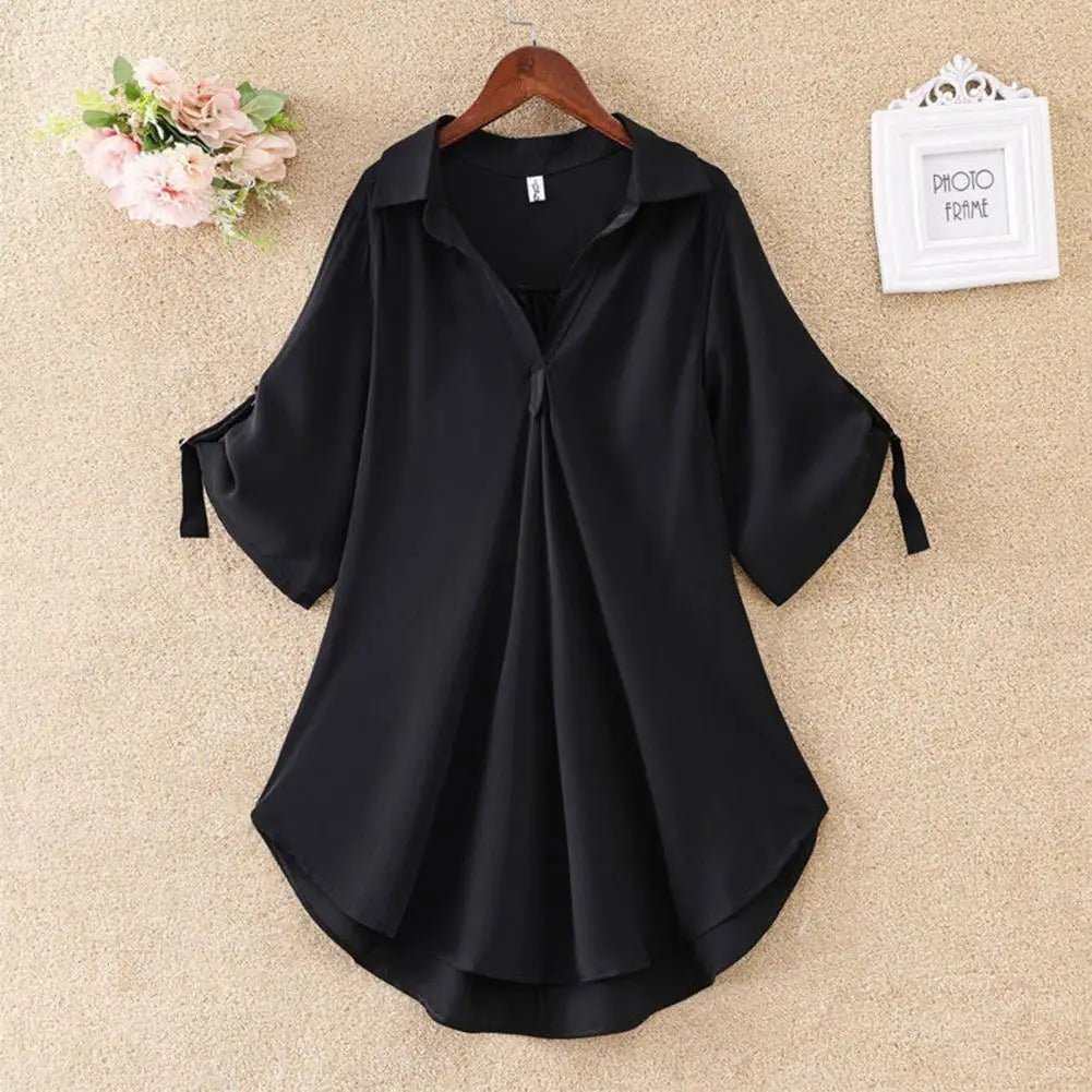 Women Summer Tunic 2023 Fashion Casual Women's Blouses Solid Color Cool Casual Ladies V Neck Loose Blouse Summer Chiffon Tops