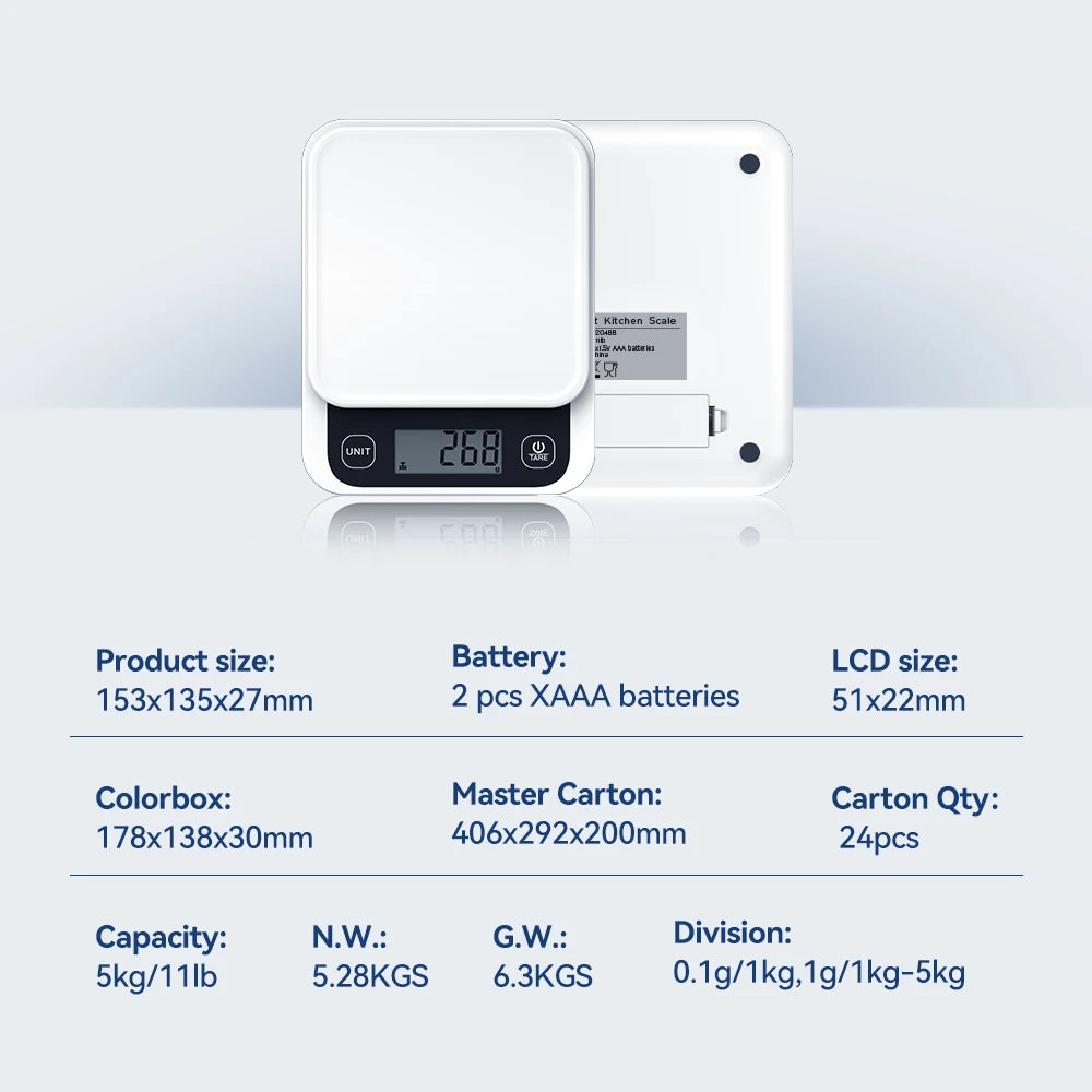 0-1kg/0.1g, 1-5kg/1g, Smart Kitchen Scales Nutrition Food Calorie Scale LCD Digital Kitchen Scale Cooking Baking Scale with App