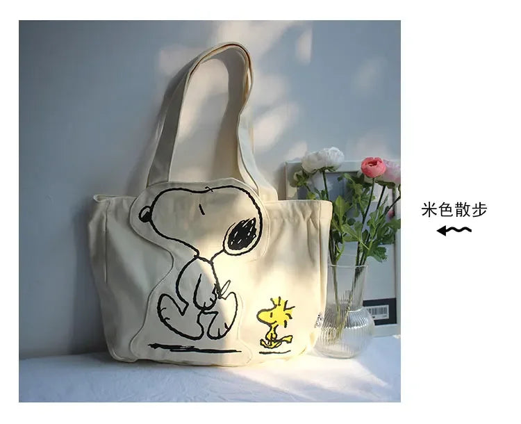 New Cartoon Fashion Snoopy Canvas Shoulder Bag Casual Cute Large Capacity Female Student Tuition Crossbody Bag