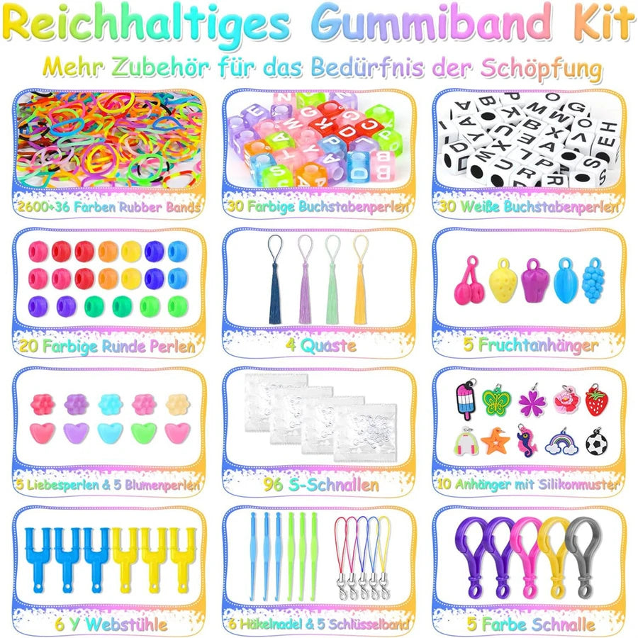 DIY Loom Bands Kit, 2700PCS+ 36Grids 36 Colors Colorful Rubber Bands Looming Kit For DIY Refill Bracelet Making Craft Kits, Larg