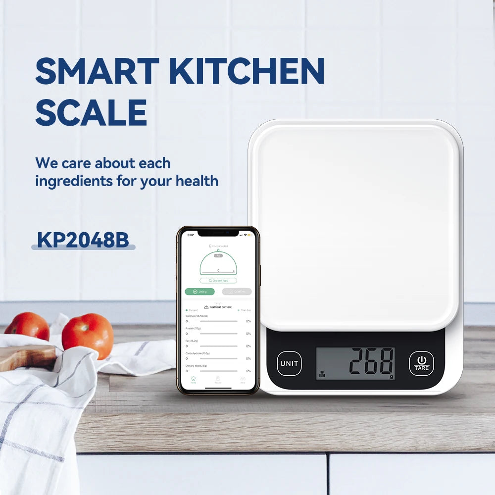 0-1kg/0.1g, 1-5kg/1g, Smart Kitchen Scales Nutrition Food Calorie Scale LCD Digital Kitchen Scale Cooking Baking Scale with App