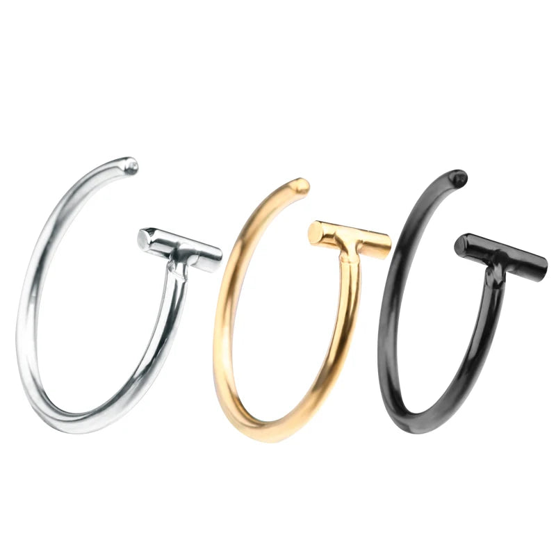 5PCS Punk Lips Rings Medical Titanium Steel Nose Ring Fake Nose Ring Septum Piercing Clip on Mouth Ring Fake Piercing Body Clip