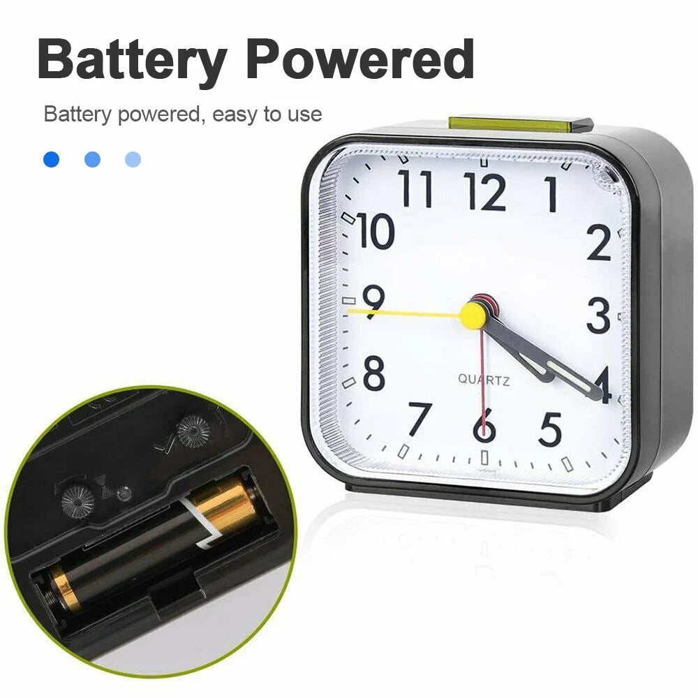 Analogue Silent Alarm Clocks Small Silent Non-ticking Analog Quartz Clock with Light Snooze for Heavy Sleepers Office Bedroom