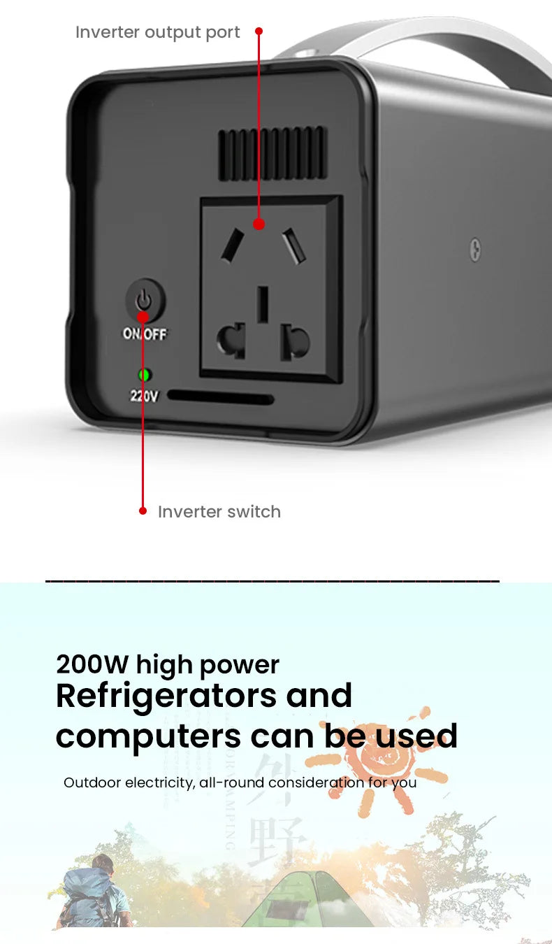 200W 32000mAh Portable Power Station Power Supply Outdoor Camping Laptop Powerful Powerbank Emergency External Auxiliary Battery
