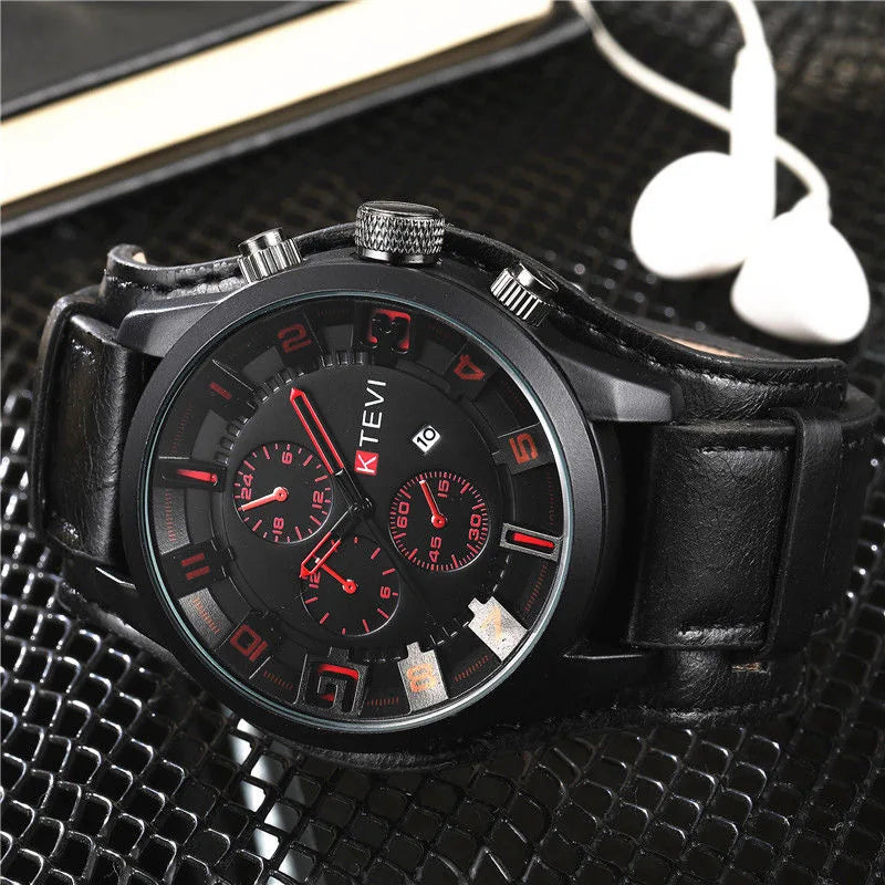 YIKAZE Luxury Business Men Quartz Watch Classic Retro Men's Watches Big Dial Leather Strap Date Military Wristwatch for Man