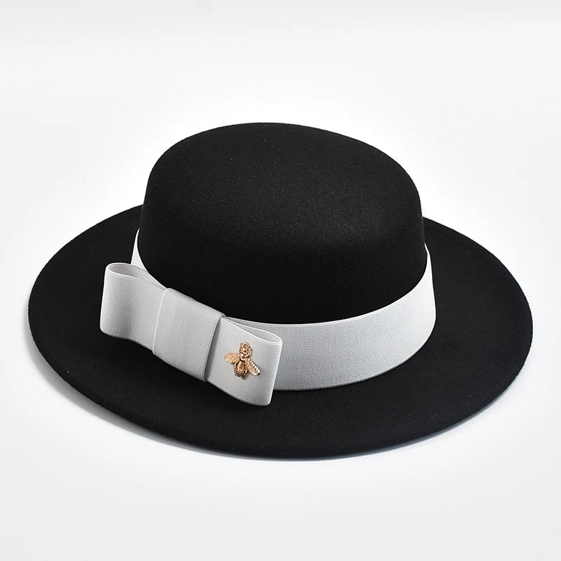 New Fedora Hat for Women Elegant Fashion Formal Wedding Decorate Church Cap Flat Top Bow Party Jazz Hat Chapeau Femme