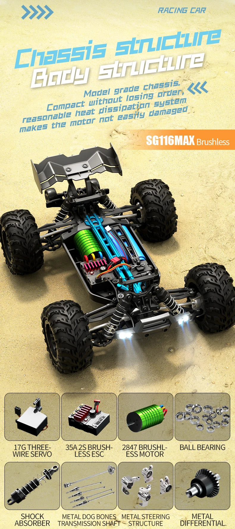 ZLL SG116 MAX/PRO 1:16 High Speed Drift Racing 80KM/H Or 40KM/H Brushless Motor 4WD RC Car Off Road Car Toys for For Kid Gift